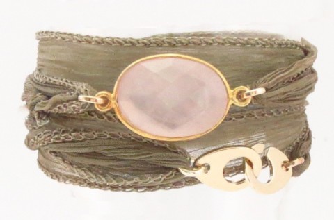 Bracelet en soie Gemma et quartz rose