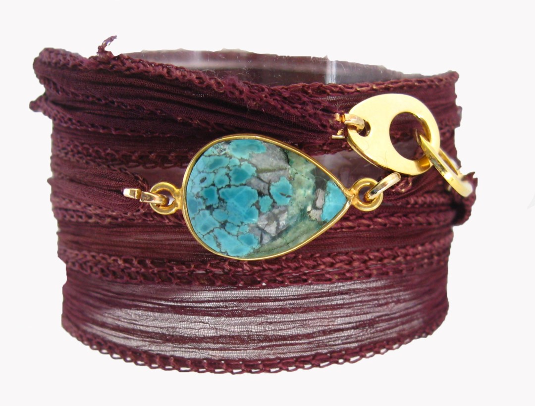 Bracelet en soie Gemma et turquoise