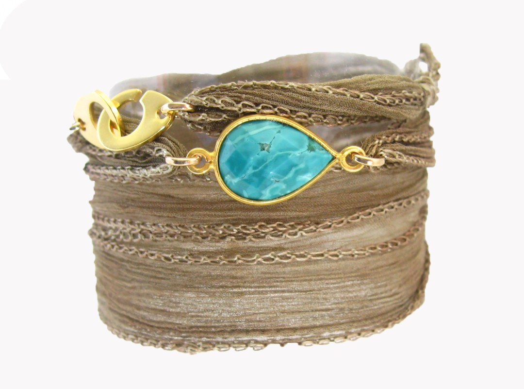 Bracelet en soie Gemma et turquoise