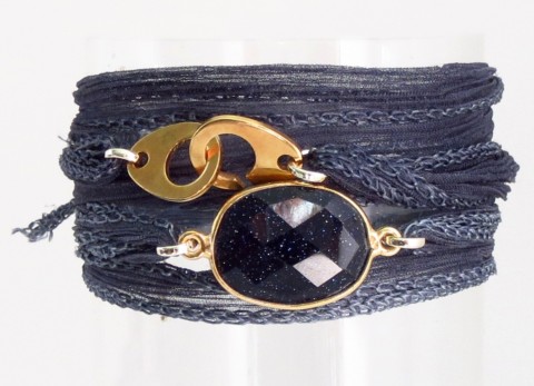 Bracelet en soie Gemma et pierre de lune marine