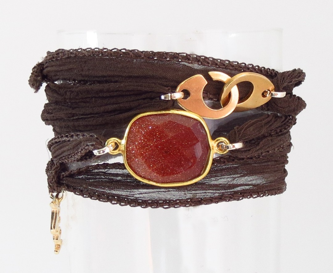 Bracelet en soie Gemma et pierre de lune marron