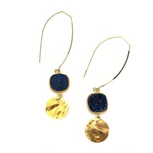 Boucles d'oreilles longues Gemma quartz druse bleu nuit