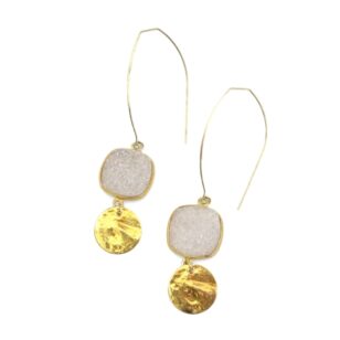Boucles d'oreilles longues Gemma quartz druse blanc