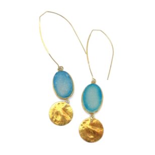 Boucles d'oreilles longues Gemma quartz druse bleu