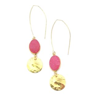 Boucles d'oreilles longues Gemma quartz druse fuschia