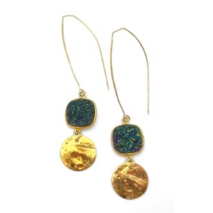 Boucles d'oreilles longues Gemma quartz druse vert