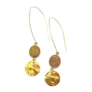 Boucles d'oreilles longues Gemma quartz druse doré