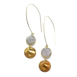 Boucles d'oreilles longues Gemma quartz druse argenté