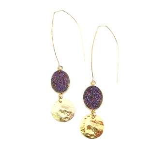 Boucles d'oreilles longues Gemma quartz druse violet