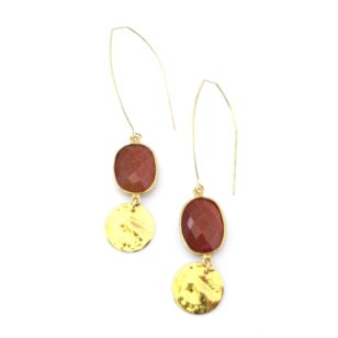 Boucles d'oreilles longues Gemma pierre de lune marron