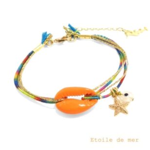Bracelet ou chaine de cheville brésilien cauri orange Ibiza