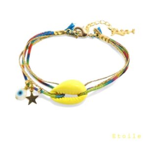 Bracelet ou chaine de cheville brésilien cauri jaune Ibiza