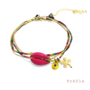 Bracelet ou chaine de cheville brésilien cauri fuschia Ibiza