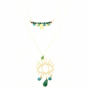 Sautoir Ibiza en agate verte et pierre de lune