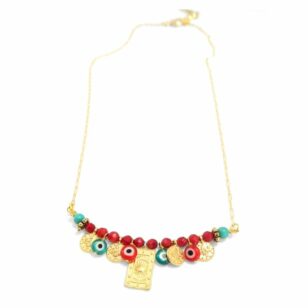 Ras de cou Ibiza Corail  bambou et turquoise