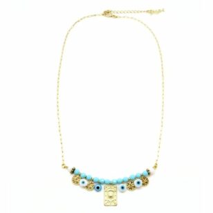 Ras de cou Ibiza Agate blanche et turquoise