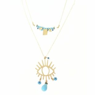 Sautoir Ibiza en turquoise et agate blanche