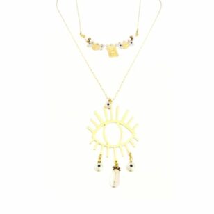 Sautoir Ibiza en agate blanche et perle