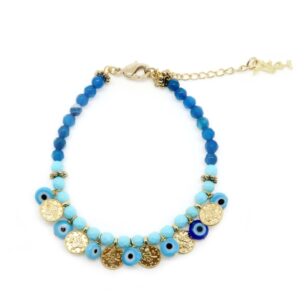 Bracelet ou chaine de cheville Ibiza turquoise et agate bleue