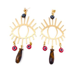 Boucles d'oreilles Ibiza Oeil de tigre et rouge