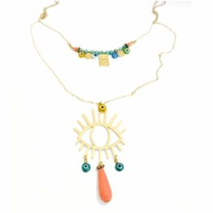 Sautoir Ibiza en chrysoprase et corail bambou