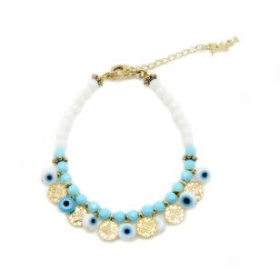 Bracelet ou chaine de cheville perles Ibiza turquoise et agate blanche