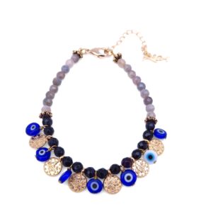 Bracelet ou chaine de cheville perles Ibiza pierre de lune et labradorite