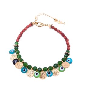 Bracelet ou chaine de cheville perles Ibiza pierre de lune et agate verte