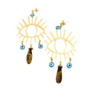 Boucles d'oreilles Ibiza Oeil de tigre et turquoise