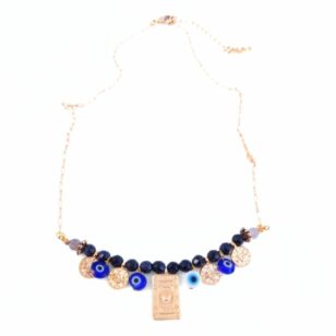 Ras de cou Ibiza Corail Pierre de lune bleue et labradorite