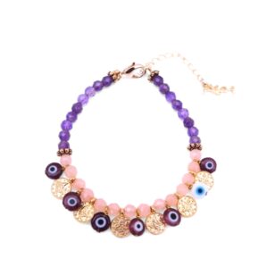 Bracelet ou chaine de cheville perles Ibiza quartz rose et améthyste