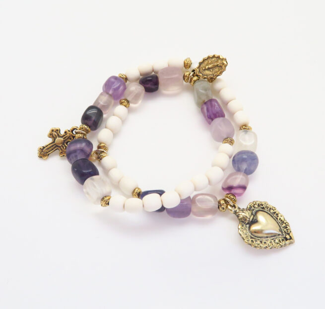 Bracelet élastique fluorite et blois blanc Maddalena