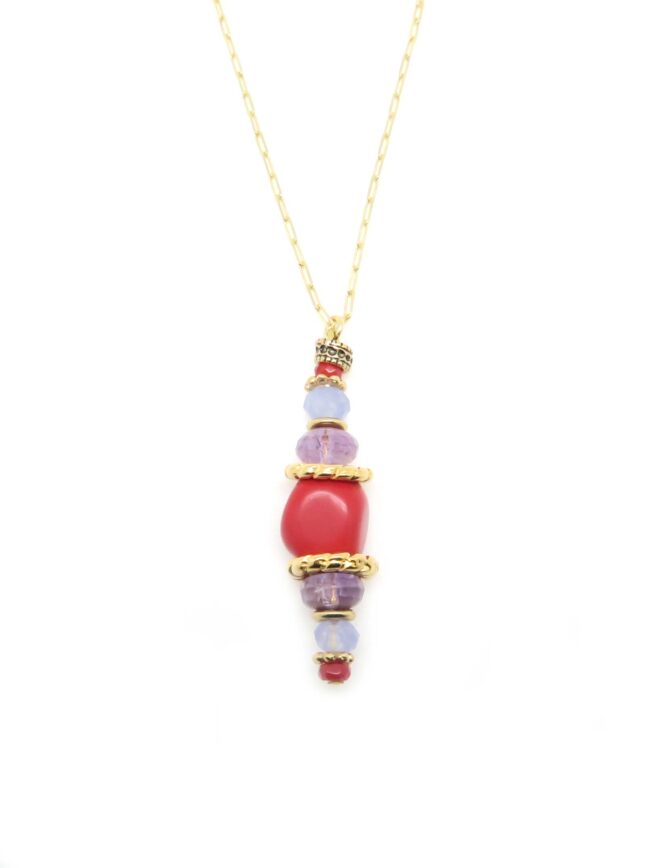 Collier totem Yna Amethyste rouge