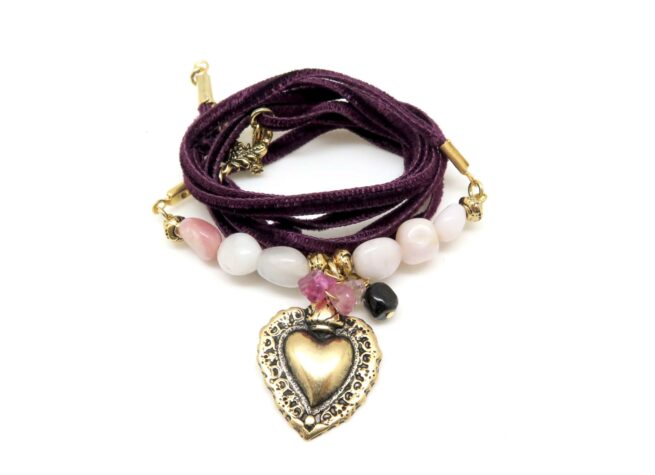 Bracelet en velours Maddalena en Opale rose
