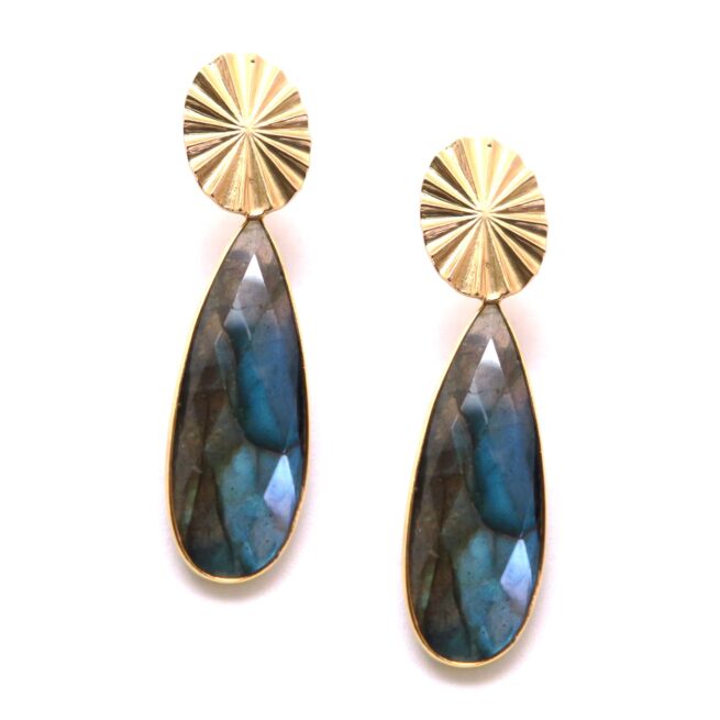 Boucles d'oreilles grosse goutte Gemma labradorite