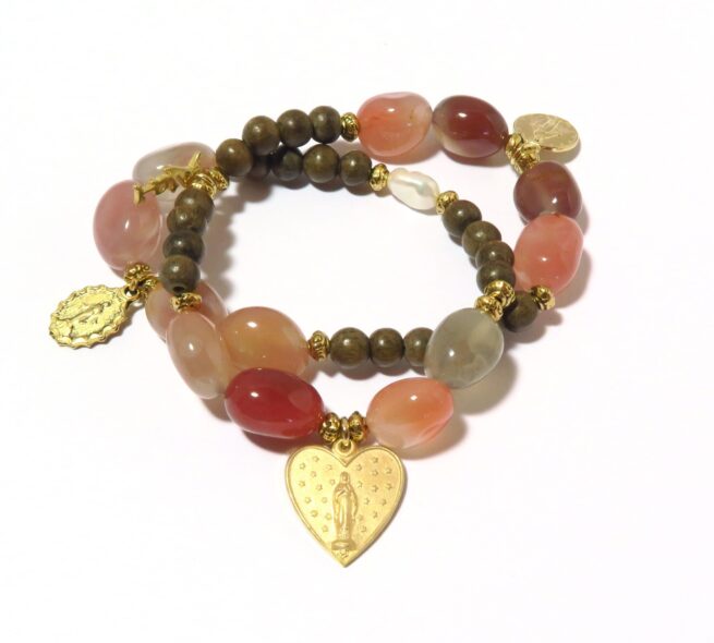 Bracelet élastique agate multicolore rosée Maddalena
