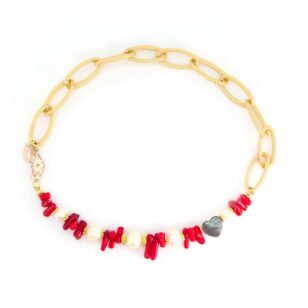 Ras de cou Clothilde corail bambou et chaîne