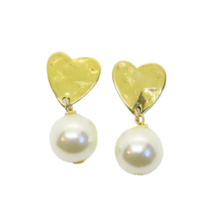 Boucles d’oreilles Gabrielle perle blanche fermoir cœur