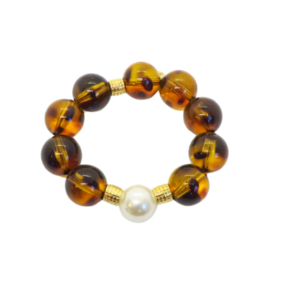 Bracelet Gabrielle perles léopard et perle blanche