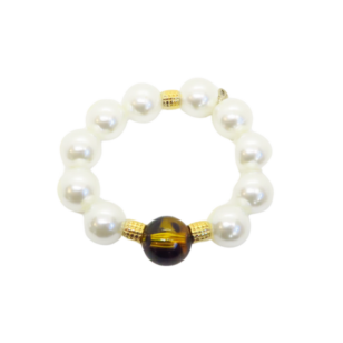 Bracelet Gabrielle perles blanches et perle léopard