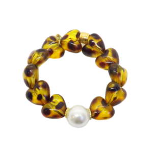 Bracelet Gabrielle cœurs léopard et perle blanche