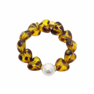 Bracelet Gabrielle cœurs léopard et perle blanche