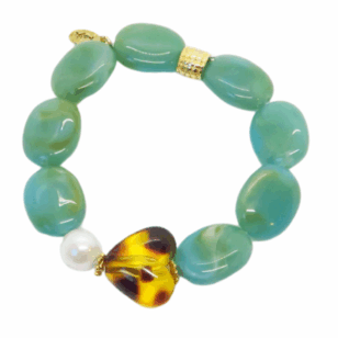 Bracelet Gabrielle perles amazonite et cœur léopard