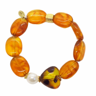 Bracelet Gabrielle perles ambres et cœur léopard