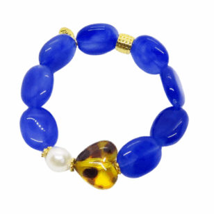 Bracelet Gabrielle perles bleues royales et cœur léopard