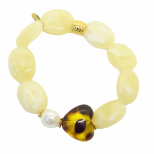 Bracelet Gabrielle perles ivoires et cœur léopard