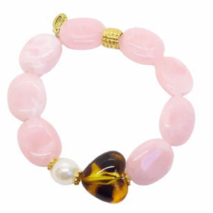 Bracelet Gabrielle perles rose et cœur léopard