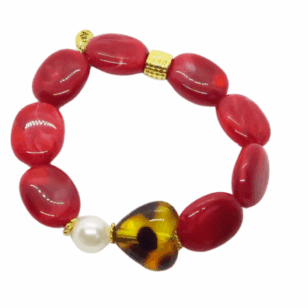 Bracelet Gabrielle perles rouges et cœur léopard