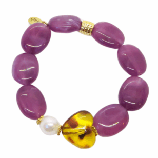 Bracelet Gabrielle perles violettes et cœur léopard