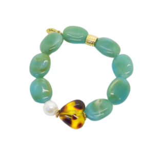 Bracelet Gabrielle perles amazonite et cœur léopard